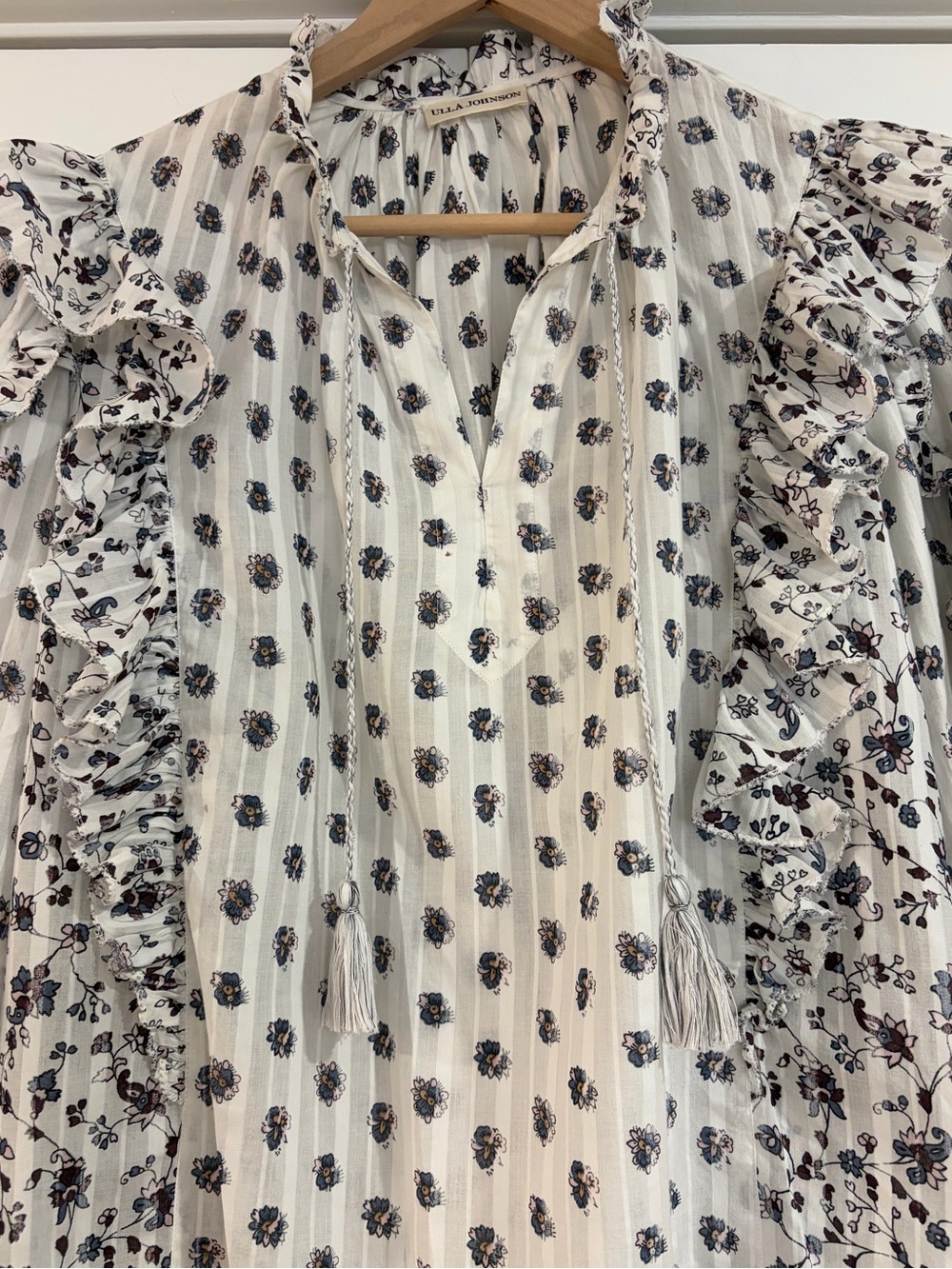 Ulla Johnson cotton Kati Ruffle Ivory Floral Peasant Blouse - Picture 2 of 15